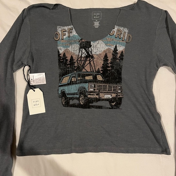 CLEO + WOLF WOMEN'S OFF THE GRID CROPPED RIB KNIT LONG SLEEVE TEE Cropped Top - Picture 5 of 7